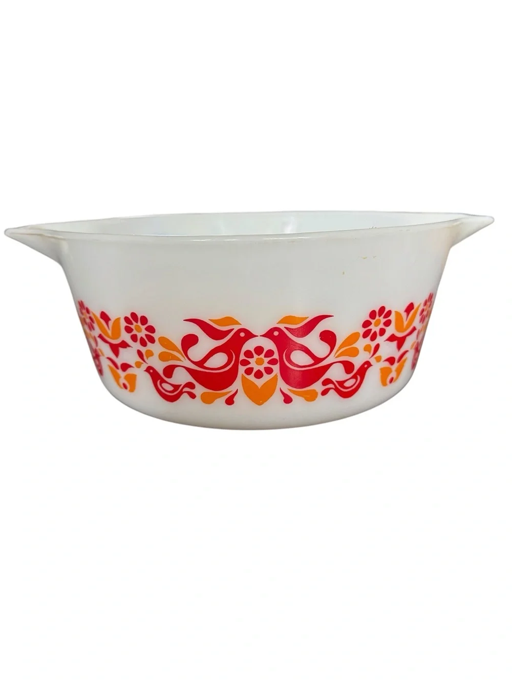 Vintage Pyrex Friendship Mixing Bowl 2.5 Qt White Orange Red Birds